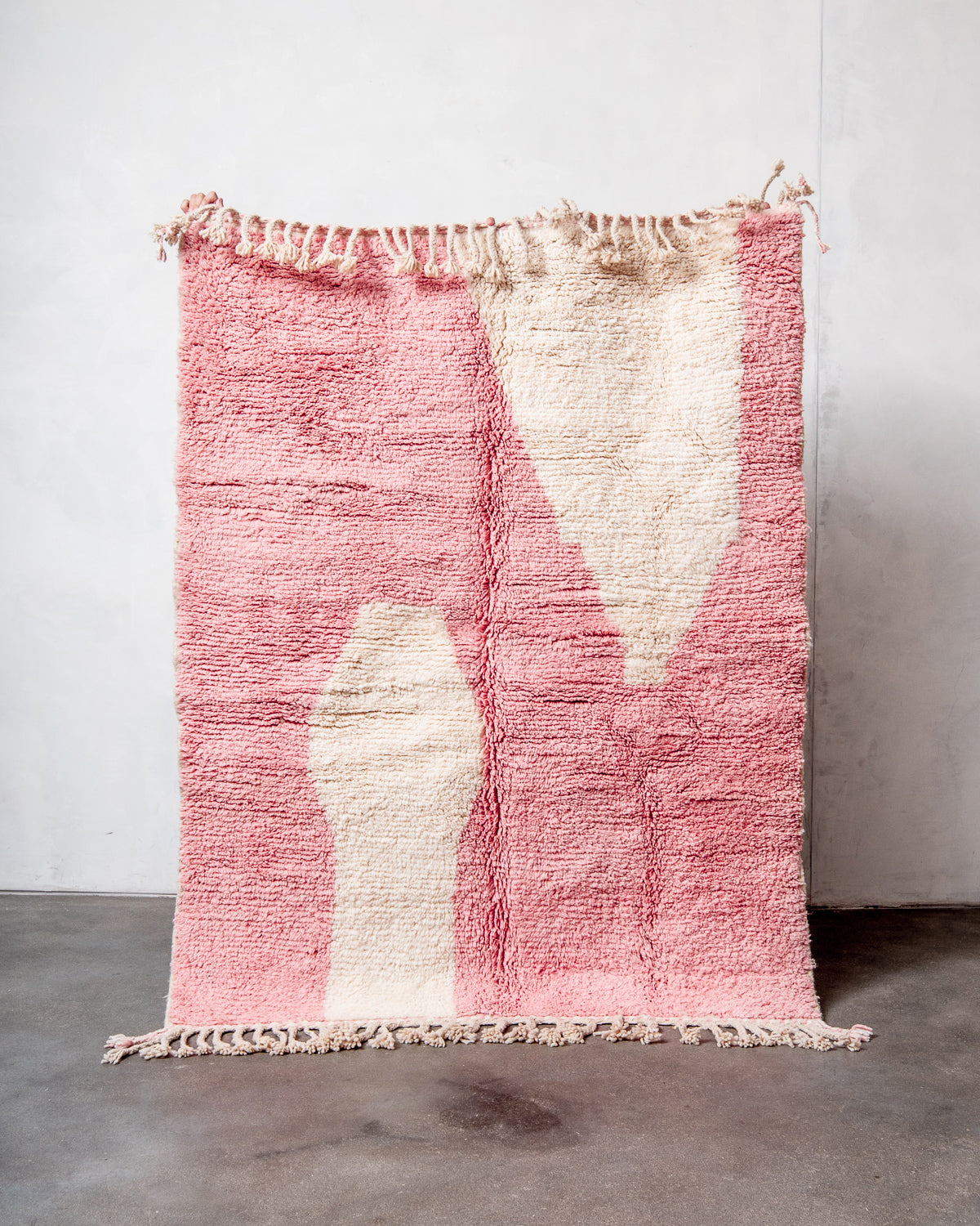 Modern, designer, handcrafted Berber rug from Morocco. Beniourain carpet with beautiful colours and patterns and fluffy wool texture.